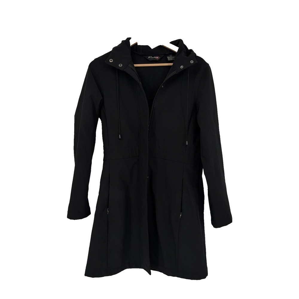 Pendleton Rischio Women L Black Softshell Hooded Mid Length Trench Coat Jacket
